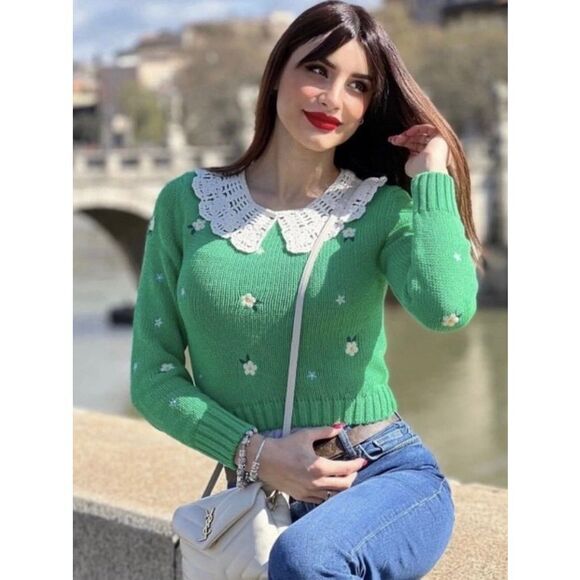 NEW ZARA Women’s Small Floral Embroidered Cropped Sweater - Picture 8 of 8